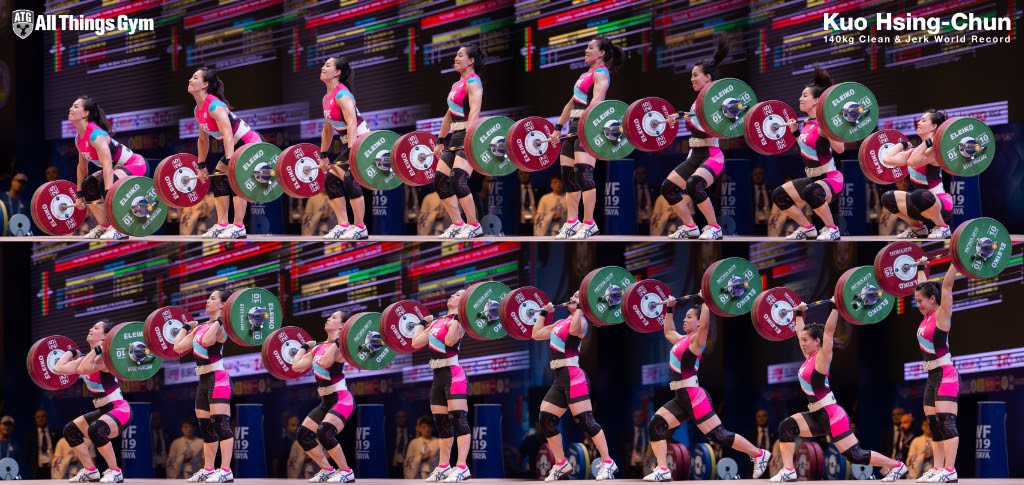 Taiwanese weightlifter Kuo Hsing-Chun clean and jerking 140kg to set a new world record at the 2019 World Weightlifting Championships.